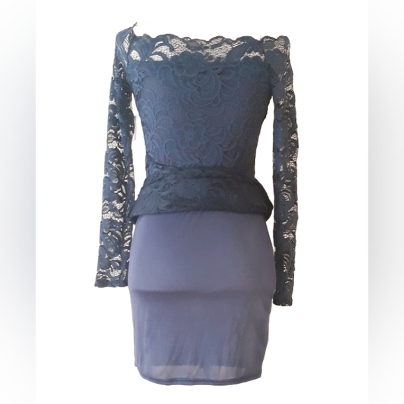 Charlotte Russe Code at Dusk Lace Bodycon Dress - Navy Blue Size Medium - Picture 5 of 11